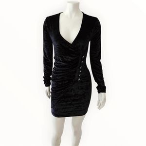 Faux Black Velvet Bodycon Dress